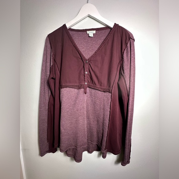 Sundance Plum Purple Long Sleeves Waffle Knit Thermal Henley T Shirt Boho Small - Picture 8 of 15